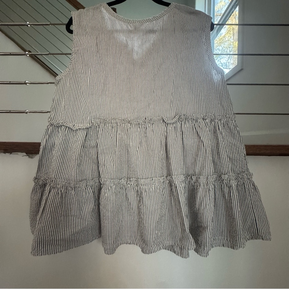 Caslon NWT Striped Tassel Tiered Sleeveless Top - navy & White - Picture 4 of 5